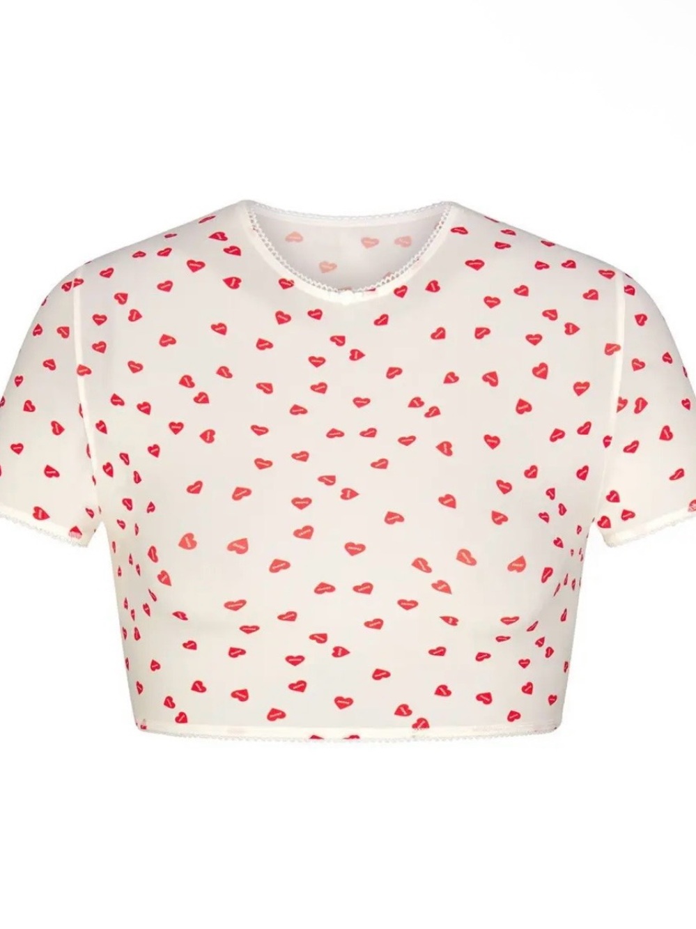 SKIMS NWT Fits Everybody Super Cropped Tshirt Ruby Heart Print Size Large